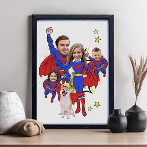 Szupercsalád! Szuperhősös családi grafika (A/4) digitális, fotópapíron vagy keretezve - szerkeszthető ajándék - Meska.hu