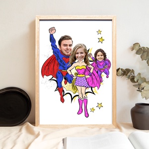 Szupercsalád csajos színekben! Szuperhősös családi grafika (A/4) digitális, fotópapíron vagy keretezve - művészet - grafika & illusztráció - digitális - Meska.hu