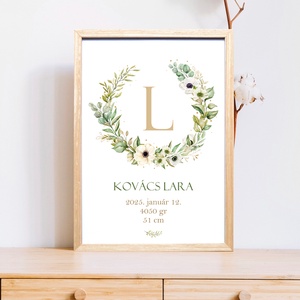 Baba születési adatok kezdőbetűvel - dekor kép A/4-es méretben (digitálisan vagy fotópapírra nyomtatva, keretezve) - otthon & életmód - babaszoba, gyerekszoba - gyerek névtábla - Meska.hu