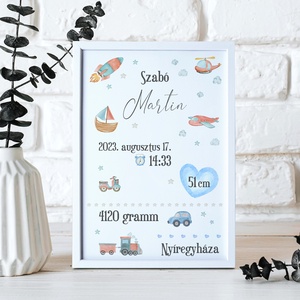 Fiús baba születési adatok dekor print A/4-es méretben (digitálisan vagy fotópapírra nyomtatva, keretezve) fekete-fehér, Otthon & Életmód, Babaszoba, gyerekszoba, Babaszoba kép, Fotó, grafika, rajz, illusztráció, MESKA