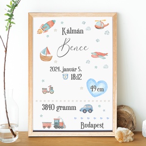 Fiús baba születési adatok dekor print A/4-es méretben (digitálisan vagy fotópapírra nyomtatva, keretezve) fekete-fehér - otthon & életmód - babaszoba, gyerekszoba - babaszoba kép - Meska.hu