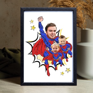 Szuperapa gyermekeivel - Szuperhősös grafika apának fotópapíron (A/4) szerkeszthető ajándék - művészet - grafika & illusztráció - digitális - Meska.hu