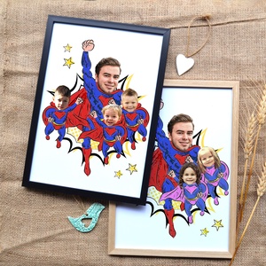 Szuperapa gyermekeivel - Szuperhősös grafika apának fotópapíron (A/4) szerkeszthető ajándék - Meska.hu