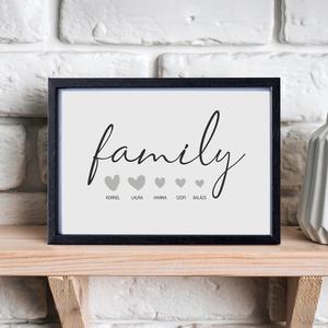 Letisztult családi family dekor nevekkel és szívekkel (digitális kép vagy fotópapírra nyomtatva) fekete-fehér - otthon & életmód - dekoráció - fali és függő dekoráció - betű & név - Meska.hu