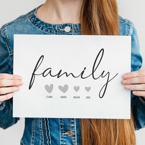 Letisztult családi family dekor nevekkel és szívekkel (digitális kép vagy fotópapírra nyomtatva) fekete-fehér, Otthon & Életmód, Dekoráció, Fali és függő dekoráció, Betű & Név, Fotó, grafika, rajz, illusztráció, MESKA