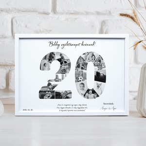 20-as szülinapi fotókollázs A/4-es méretben dátummal, aláírással (digitális kép vagy fotópapírra nyomtatva, keretezve) - művészet - kollázs - Meska.hu