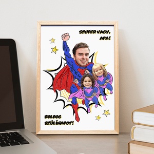 Születésnapi grafika apának - Szuper vagy, Apa! Fotó alapján 1 vagy 2 gyermekkel - digitálisan vagy nyomtatva - A/4  - művészet - grafika & illusztráció - digitális - Meska.hu