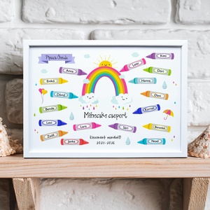 Óvodás tabló a gyerekek neveivel (digitálisan vagy fotópapíron vagy keretezve) szivárványos zsírkrétás kép - otthon & életmód - dekoráció - fali és függő dekoráció - felirat - Meska.hu