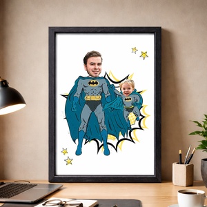 Szuperhősös grafika apának batman és bat gyerek(ek) - digitálisan, fotópapíron vagy keretezve - apák napjára, szülinapra - művészet - grafika & illusztráció - digitális - Meska.hu