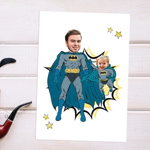 Szuperhősös grafika apának batman és bat gyerek(ek) - digitálisan, fotópapíron vagy keretezve - apák napjára, szülinapra - művészet - grafika & illusztráció - digitális - Meska.hu