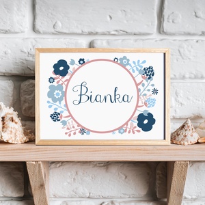 Virágos grafika névvel - gyerekeknek, lányoknak, név felirat, szobatábla - baba - mama - babaszoba dekoráció - baba névtábla - Meska.hu