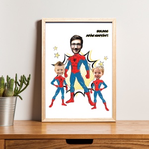Boldog apák napját! - Pókemberes apa-fia grafika fotó alapján - digitálisan vagy nyomtatva, keretezve - A/4  - otthon & életmód - dekoráció - fali és függő dekoráció - falra akasztható dekor - Meska.hu