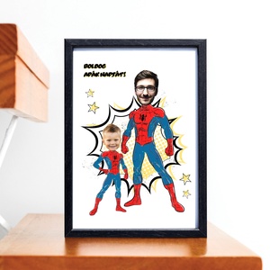 Boldog apák napját! - Pókemberes apa-fia grafika fotó alapján - digitálisan vagy nyomtatva, keretezve - A/4  - Meska.hu