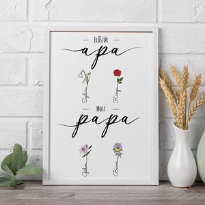 Először apa, most papa grafika a hónapok virágaival, gyermekek és unokák nevével (digitálisan vagy fotópapíron) - művészet - grafika & illusztráció - digitális - Meska.hu