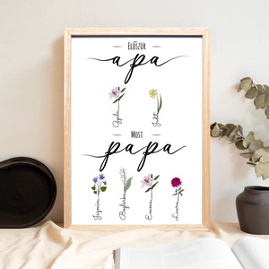 Először apa, most papa grafika a hónapok virágaival, gyermekek és unokák nevével (digitálisan vagy fotópapíron) - művészet - grafika & illusztráció - digitális - Meska.hu