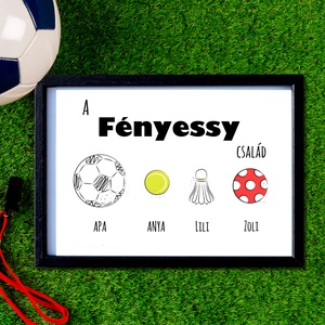Sportos névre szóló labdás családi kép A/4-es méretben (digitális kép vagy fotópapírra nyomtatva) fekete-fehér - Meska.hu
