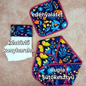Konyhai szett, edényalátét, dupla sütőkesztyű, kéztörlő konyharuha - otthon & életmód - konyhafelszerelés, tálalás - konyhai textil - edényfogó & edényfedő - Meska.hu