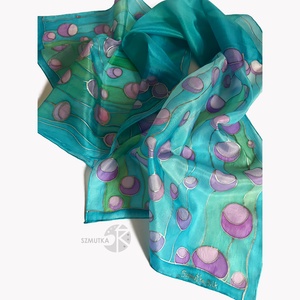 Kékes zöld sál virág motívummal - kézzel festett - ruha & divat - sál, sapka, kendő - sál - Meska.hu