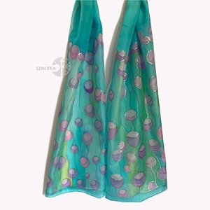 Kékes zöld sál virág motívummal - kézzel festett, Ruha & Divat, Sál, Sapka, Kendő, Sál, Selyemfestés, MESKA