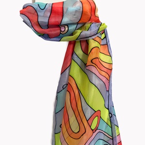 Színes sál, hernyóselyem - kézzel festett - Meska.hu