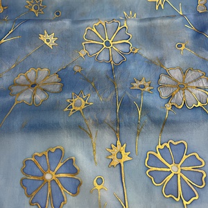 Kék, apró Virágos sál - kézzel festett - ruha & divat - sál, sapka, kendő - sál - Meska.hu