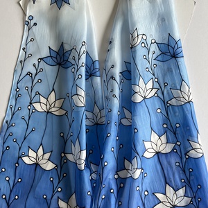 Királykék 100% selyem sál köszönő ajándék virágos átmenetes sál - Meska.hu