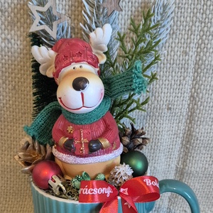 Karácsonyi szarvasos bögrés dekor, Karácsony, Adventi díszek, Adventi asztaldísz, Mindenmás, MESKA