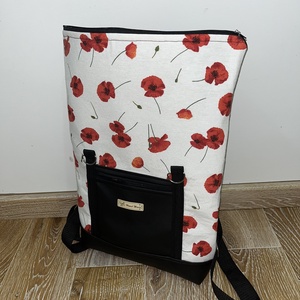 - Laura Rolltop hátizsák - pipacsos mintával - táska & tok - hátizsák - roll top hátizsák - Meska.hu