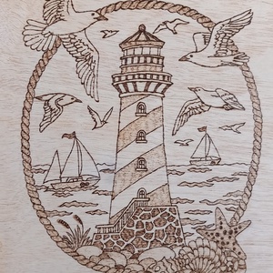 Világító torony, Otthon & Életmód, Dekoráció, Kép & Falikép, Fából készült kép, Gravírozás, pirográfia, MESKA