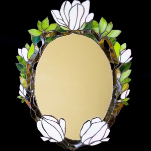 Fehér magnóliás tiffany tükör, Otthon & Életmód, Dekoráció, Tükör, Mindenmás, Üvegművészet, MESKA