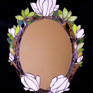 Fehér magnóliás tiffany tükör - otthon & életmód - dekoráció - tükör - Meska.hu