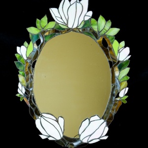 Fehér magnóliás tiffany tükör - otthon & életmód - dekoráció - tükör - Meska.hu