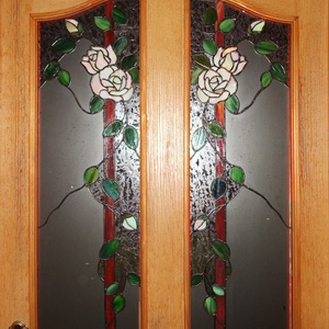 Fehér rózsa ajtóbetét II. volume, Otthon & Életmód, Bútor, Más bútor, Üvegművészet, MESKA