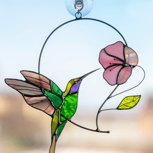 Zöld kolibri hibiszkusszal ablakdísz - Meska.hu