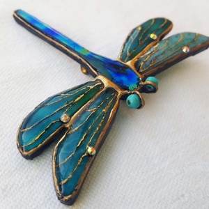Art Nuovo kék szitakötő- bross  - ékszer - kitűző és bross - kitűző - Meska.hu