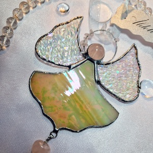 Rózsakristály angyal beige ruhában - karácsony - karácsonyi lakásdekoráció - karácsonyi ablakdíszek, ablakmatricák - Meska.hu