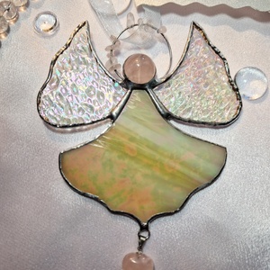 Rózsakristály angyal beige ruhában - karácsony - karácsonyi lakásdekoráció - karácsonyi ablakdíszek, ablakmatricák - Meska.hu