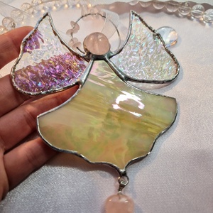 Rózsakristály angyal beige ruhában, Karácsony, Karácsonyi lakásdekoráció, Karácsonyi ablakdíszek, ablakmatricák, Üvegművészet, Ötvös, MESKA