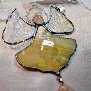 Rózsakristály angyal beige ruhában - karácsony - karácsonyi lakásdekoráció - karácsonyi ablakdíszek, ablakmatricák - Meska.hu