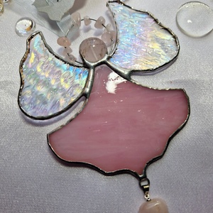 Rózsakvarc kristályangyal, Karácsony, Karácsonyi lakásdekoráció, Karácsonyi ablakdíszek, ablakmatricák, Üvegművészet, Ötvös, MESKA