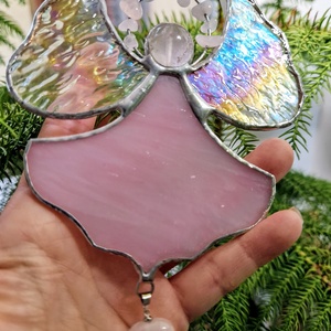 Rózsakvarc kristályangyal - karácsony - karácsonyi lakásdekoráció - karácsonyi ablakdíszek, ablakmatricák - Meska.hu