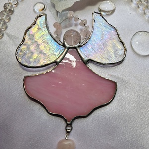 Rózsakvarc kristályangyal - karácsony - karácsonyi lakásdekoráció - karácsonyi ablakdíszek, ablakmatricák - Meska.hu