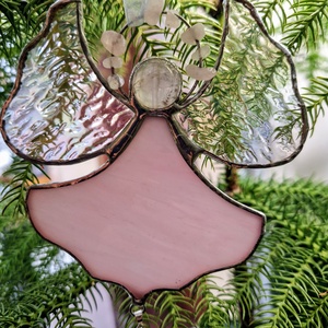 Rózsakvarc kristályangyal - karácsony - karácsonyi lakásdekoráció - karácsonyi ablakdíszek, ablakmatricák - Meska.hu