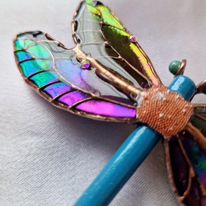 Szecessziós hajtű, francia hajcsat szitakötővel tiffany-ból - ruha & divat - hajdísz & hajcsat - hajcsat & hajtű - Meska.hu