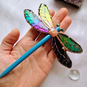 Szecessziós hajtű, francia hajcsat szitakötővel tiffany-ból, Ruha & Divat, Hajdísz & Hajcsat, Hajcsat & Hajtű, Mindenmás, Üvegművészet, MESKA