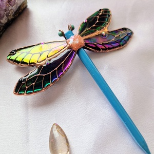 Szecessziós hajtű, francia hajcsat szitakötővel tiffany-ból - ruha & divat - hajdísz & hajcsat - hajcsat & hajtű - Meska.hu