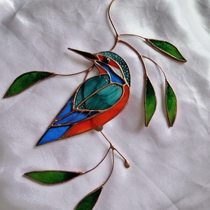 Jégmadár fűzfaágon ablakdísz, Otthon & Életmód, Dekoráció, Ajtó- és ablak dekoráció, Ablakdísz, Üvegművészet, MESKA