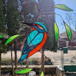 Jégmadár fűzfaágon ablakdísz, Otthon & Életmód, Dekoráció, Ajtó- és ablak dekoráció, Ablakdísz, Üvegművészet, MESKA