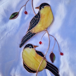 Sárgarigó párocska, Otthon & Életmód, Dekoráció, Ajtó- és ablak dekoráció, Ablakdísz, Üvegművészet, MESKA