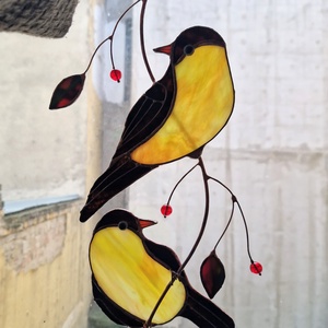 Sárgarigó párocska - otthon & életmód - dekoráció - ajtó- és ablak dekoráció - ablakdísz - Meska.hu